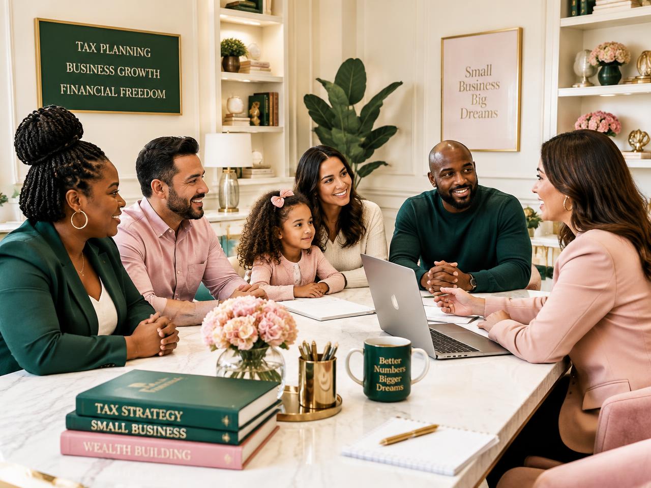 Families and entrepreneurs meeting with a tax advisor
